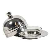 Silver butter dish with glass insert and pearl edge ALU 14x14x10cm